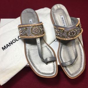Silver Manolo Blahnik flat sandals